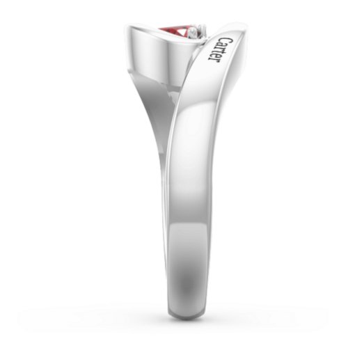 Engravable Double Heart Gemstone Wave Ring