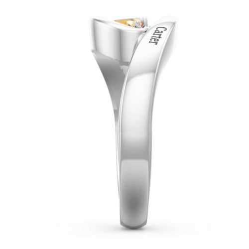 Engravable Double Heart Gemstone Wave Ring