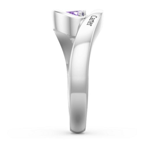 Engravable Double Heart Gemstone Wave Ring