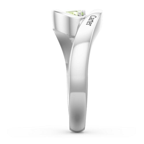Engravable Double Heart Gemstone Wave Ring