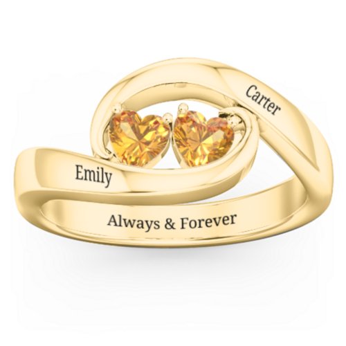 Engravable Double Heart Gemstone Wave Ring