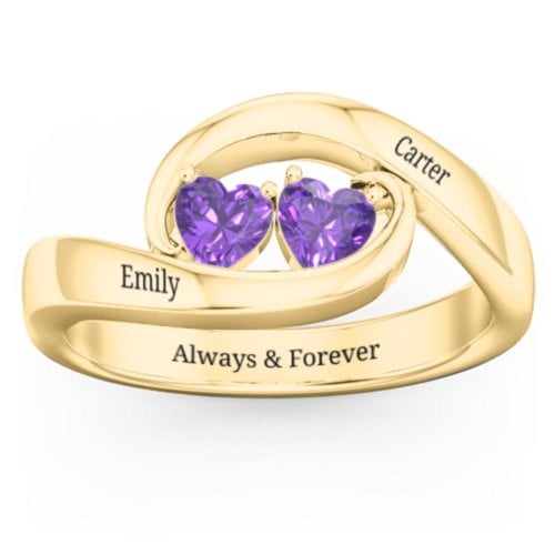 Engravable Double Heart Gemstone Wave Ring