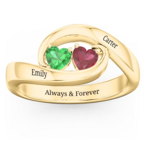 Engravable Double Heart Gemstone Wave Ring