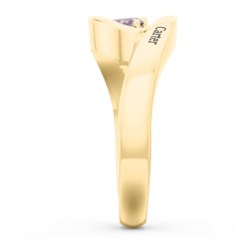 Engravable Double Heart Gemstone Wave Ring – 18K Gold Plated Silver with Alexandrite