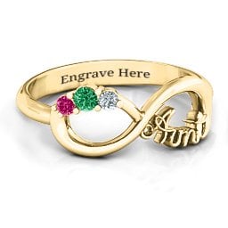 Aunt's Infinite Love Ring with Stones in 10K Solid Yellow Gold with Emerald, Ruby, and Cubic Zirconia