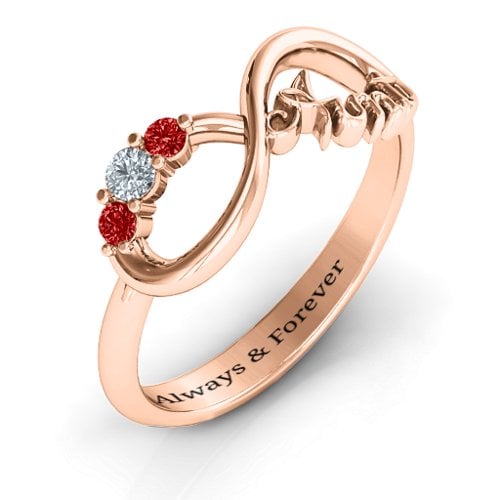 Aunt's Infinite Love Ring with Stones – 10K Rose Gold with Cubic Zirconia and Garnet