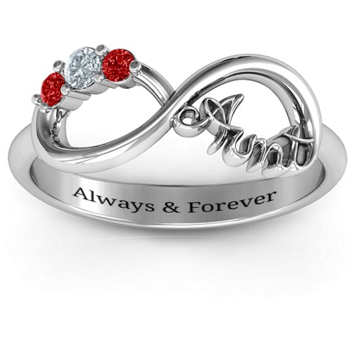 Aunt's Infinite Love Ring with Stones – Sterling Silver with Cubic Zirconia and Garnet