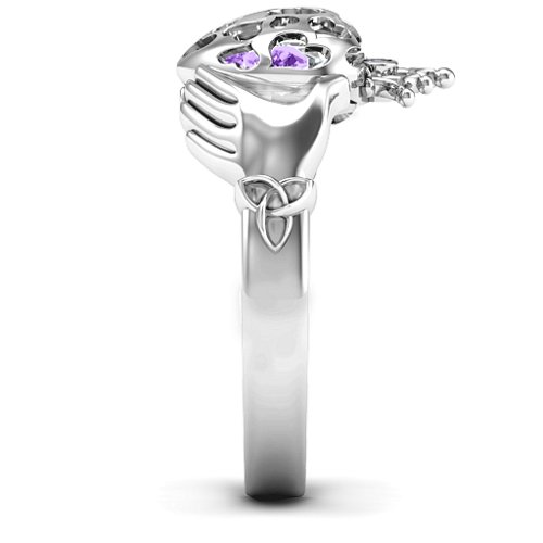 Caged Hearts Claddagh Ring – Sterling Silver with Amethyst and Cubic Zirconia