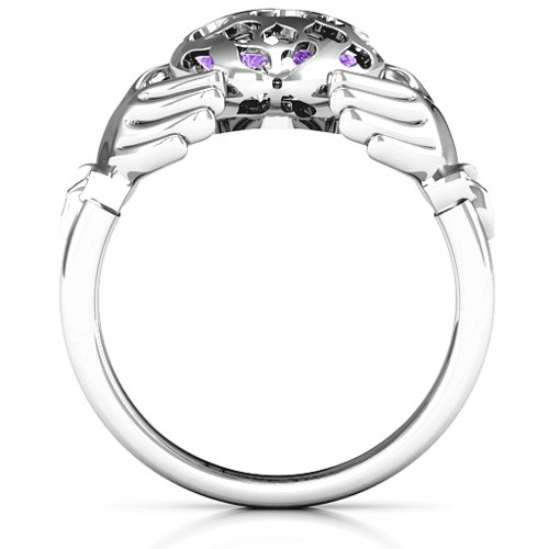 Caged Hearts Claddagh Ring – Sterling Silver with Amethyst and Cubic Zirconia