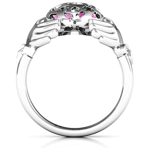 Caged Hearts Claddagh Ring – Sterling Silver with Pink Tourmaline and Cubic Zirconia