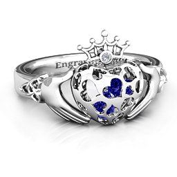Caged Hearts Claddagh Ring in 925 Sterling Silver with Blue Sapphire and Ruby
