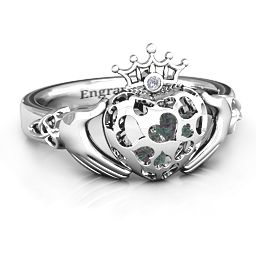 Caged Hearts Claddagh Ring in 925 Sterling Silver with Alexandrite and Ruby
