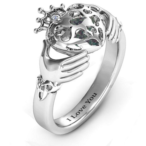 Caged Hearts Claddagh Ring – Sterling Silver with Alexandrite and Cubic Zirconia