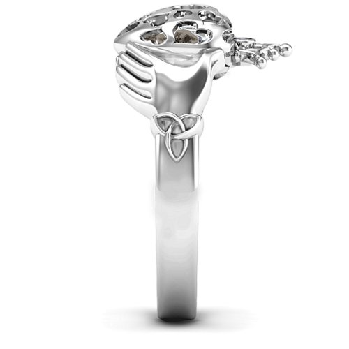 Caged Hearts Claddagh Ring – Sterling Silver with Smokey Quartz and Cubic Zirconia