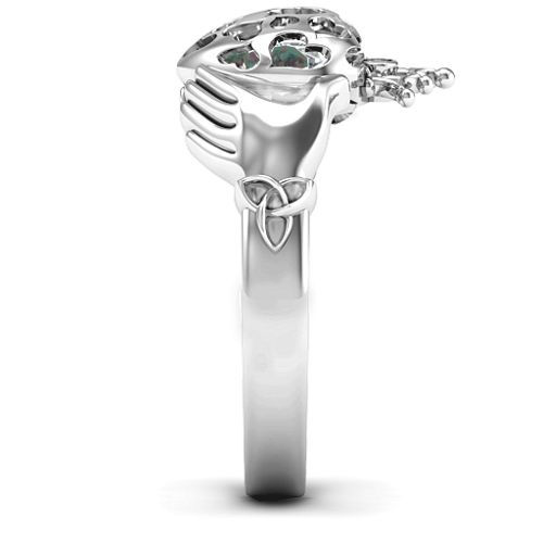Caged Hearts Claddagh Ring – Sterling Silver with Alexandrite and Cubic Zirconia