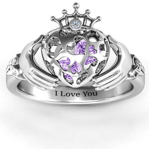 Caged Hearts Claddagh Ring – Sterling Silver with Amethyst and Cubic Zirconia