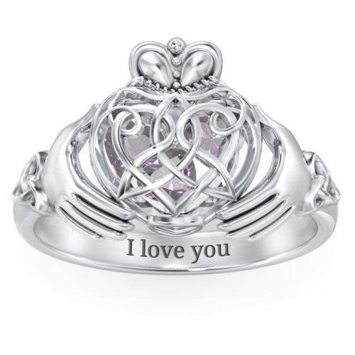 Caged Hearts Celtic Claddagh Ring – Sterling Silver with Alexandrite