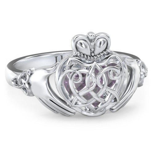 Caged Hearts Celtic Claddagh Ring – Sterling Silver with Alexandrite