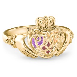 Caged Hearts Celtic Claddagh Ring in 10K Solid Yellow Gold