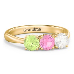 Radiant Trinity Ring in 18K Gold Plated Silver with Peridot, Pink Tourmaline, and Cubic Zirconia