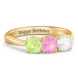 Radiant Trinity Ring in 18K Gold Plated Silver with Peridot, Pink Tourmaline, and Cubic Zirconia