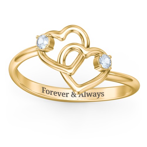 Linked in Love Ring – 18K Gold Plated Silver with Aquamarine