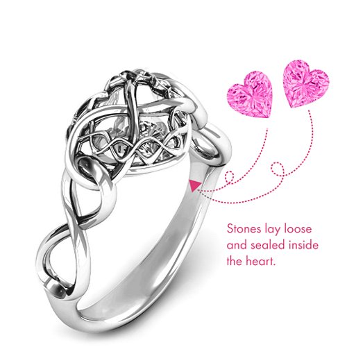 My Infinite Love Caged Hearts Ring – Sterling Silver with Pink Tourmaline