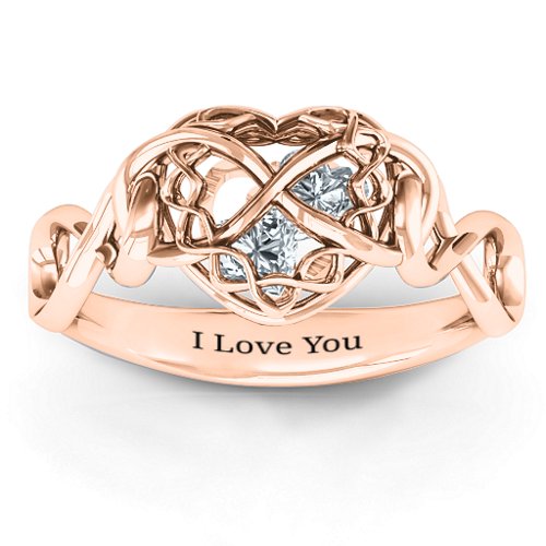 My Infinite Love Caged Hearts Ring – 10K Rose Gold with Cubic Zirconia