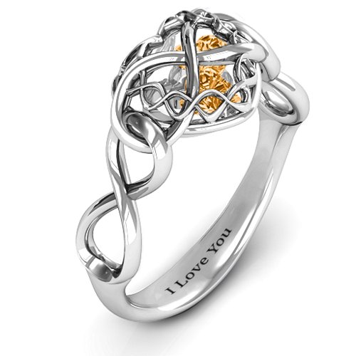 My Infinite Love Caged Hearts Ring – Sterling Silver with Citrine