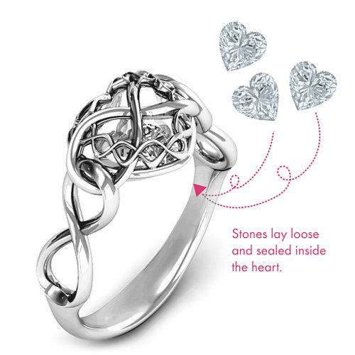 My Infinite Love Caged Hearts Ring – Sterling Silver with Cubic Zirconia