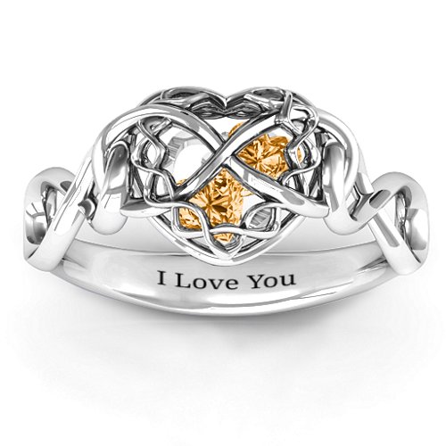 My Infinite Love Caged Hearts Ring – Sterling Silver with Citrine