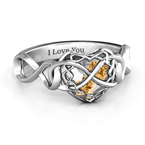 My Infinite Love Caged Hearts Ring – Sterling Silver with Citrine