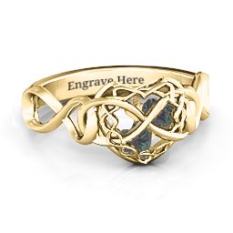 My Infinite Love Caged Hearts Ring in 10K Solid Yellow Gold with Alexandrite