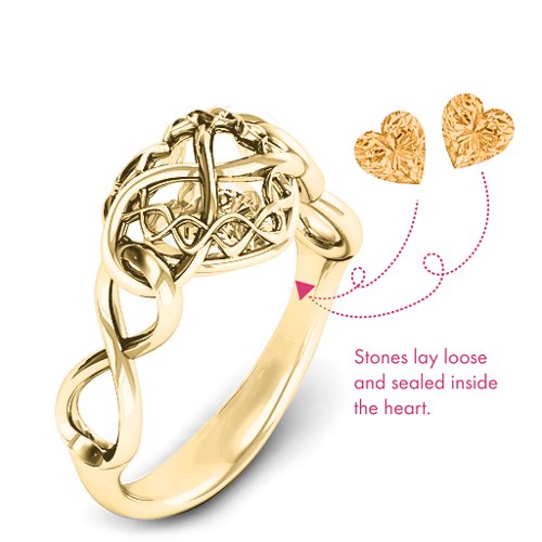 My Infinite Love Caged Hearts Ring – 10K Yellow Gold with Citrine