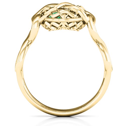 My Infinite Love Caged Hearts Ring – 10K Yellow Gold with Emerald