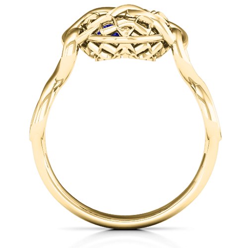 My Infinite Love Caged Hearts Ring – 10K Yellow Gold with Blue Sapphire