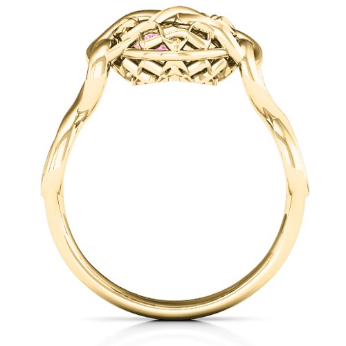 My Infinite Love Caged Hearts Ring – 10K Yellow Gold with Pink Tourmaline and Blue Topaz