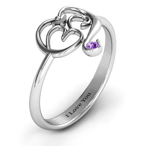 Spiritual Heart Om Ring – Sterling Silver with Amethyst