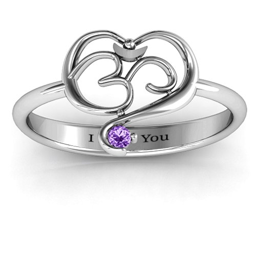 Spiritual Heart Om Ring – Sterling Silver with Amethyst