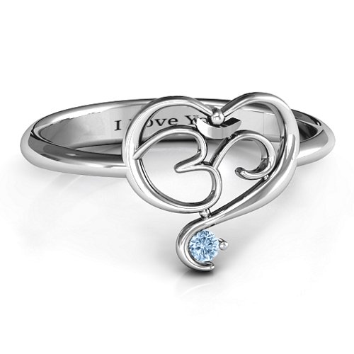 Spiritual Heart Om Ring – Sterling Silver with Aquamarine