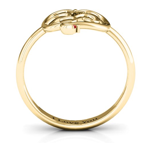 Spiritual Heart Om Ring – 10K Yellow Gold with Garnet