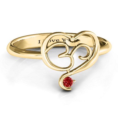Spiritual Heart Om Ring – 10K Yellow Gold with Garnet