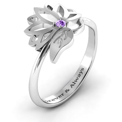 Leaves and Lotus Wrap Ring – Sterling Silver with Amethyst