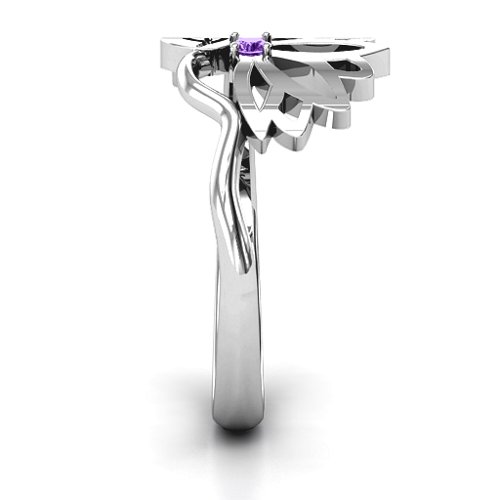 Leaves and Lotus Wrap Ring – Sterling Silver with Amethyst
