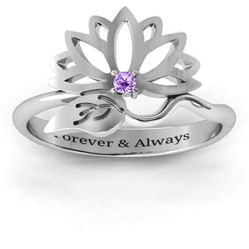 Leaves and Lotus Wrap Ring – Sterling Silver with Amethyst