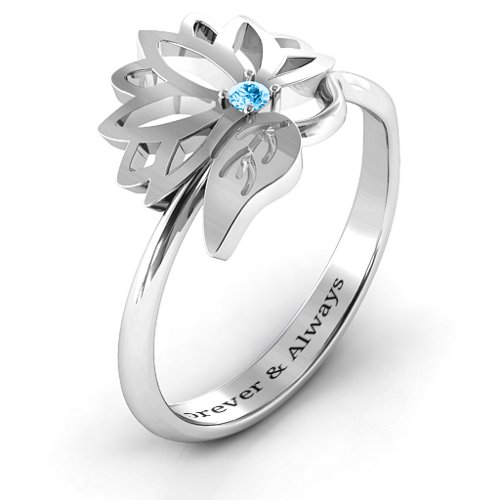 Leaves and Lotus Wrap Ring – Sterling Silver with Blue Topaz