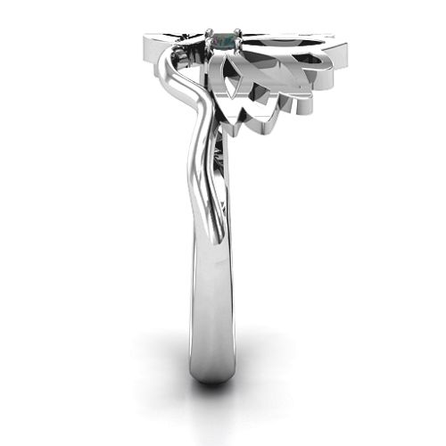 Leaves and Lotus Wrap Ring – Sterling Silver with Alexandrite