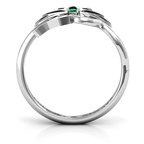 Leaves and Lotus Wrap Ring – Sterling Silver with Emerald