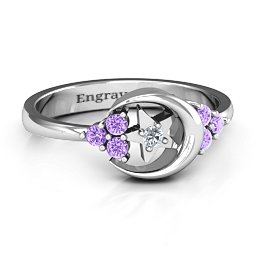 Beautiful Night Ring in 925 Sterling Silver with Cubic Zirconia and Amethyst