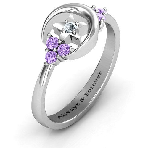 Beautiful Night Ring – 10K White Gold with Cubic Zirconia and Amethyst